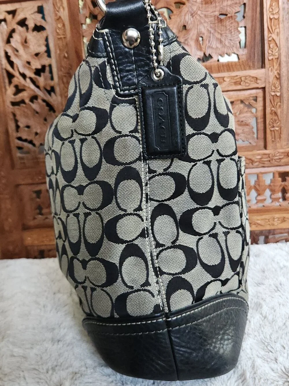 Coach Legacy Chelsea Hobo in Black/Gray Canvas with Creme Top Stitching 10982
